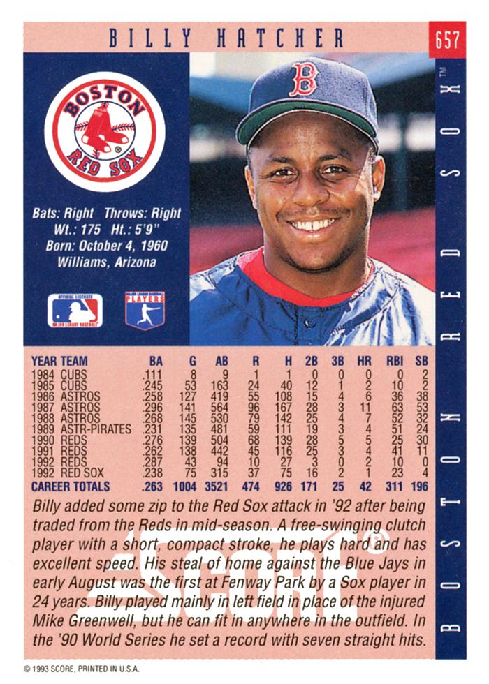 Billy Hatcher  baseball card collectible - Main Image 2