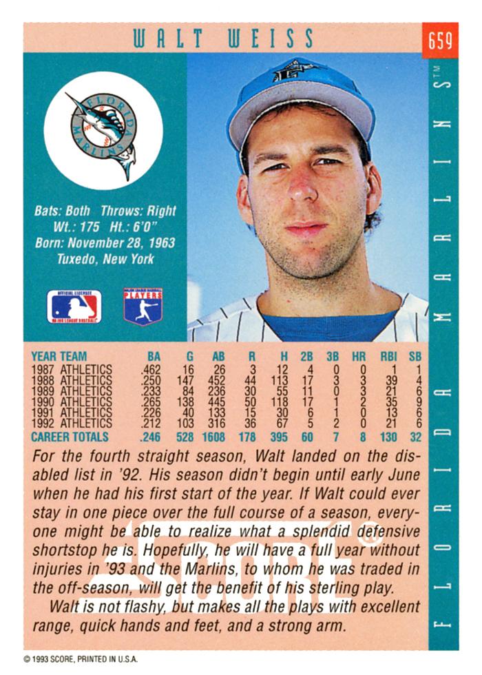 Walt Weiss  baseball card collectible - Main Image 2