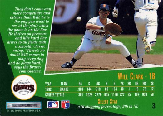 Will Clark  baseball card collectible - Main Image 2