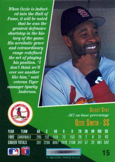 Ozzie Smith  baseball card collectible - Main Image 2