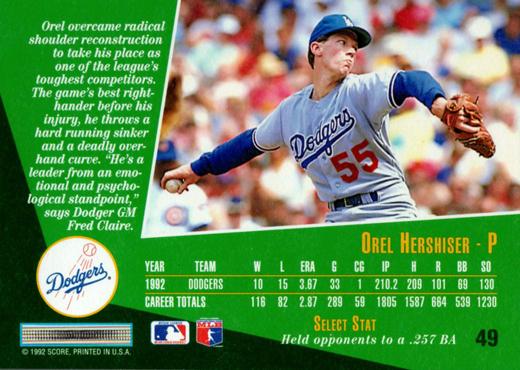 Orel Hershiser  baseball card collectible - Main Image 2