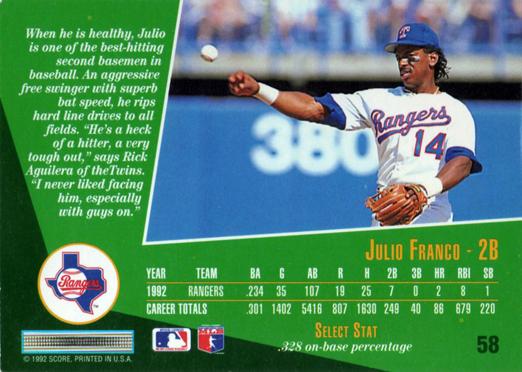 Julio Franco  baseball card collectible - Main Image 2