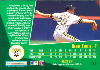 Randy Tomlin  baseball card collectible - Main Image 2
