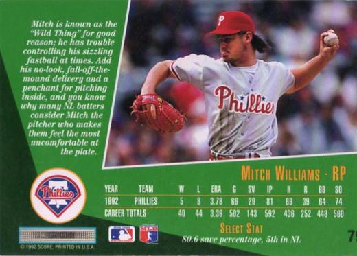 Mitch Williams  baseball card collectible - Main Image 2