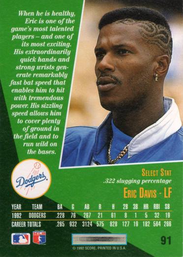 Eric Davis  baseball card collectible - Main Image 2