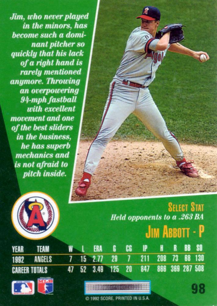 Jim Abbott  baseball card collectible - Main Image 2