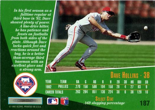 Dave Hollins  baseball card collectible - Main Image 2