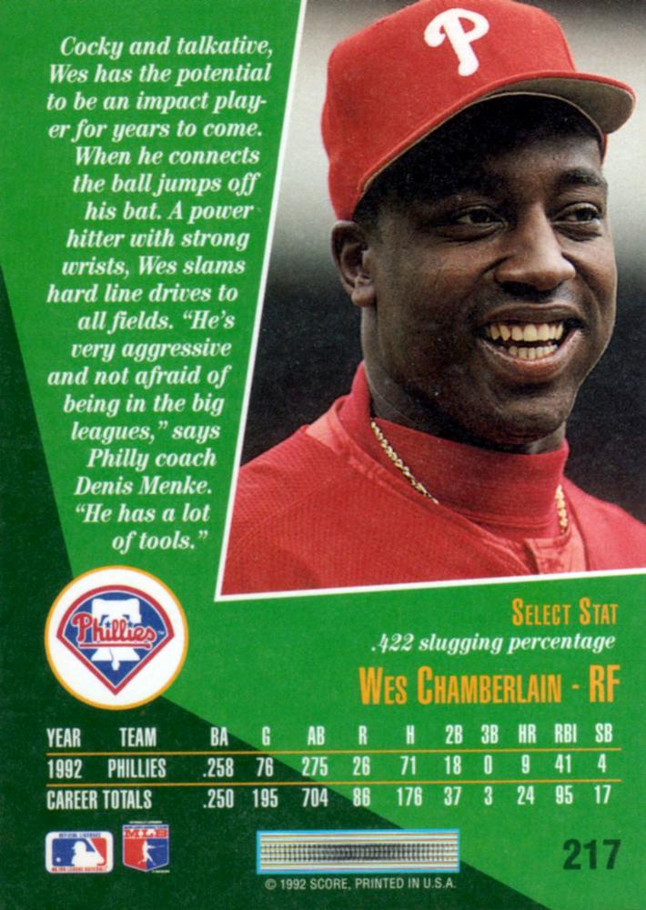 Wes Chamberlain  baseball card collectible - Main Image 2