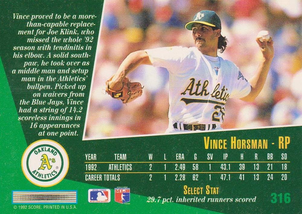 Vince Horsman  baseball card collectible - Main Image 2