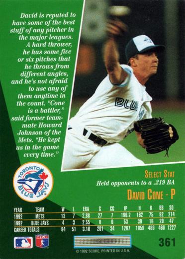 David Cone  baseball card collectible - Main Image 2