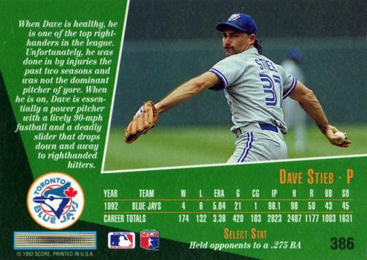 Dave Stieb  baseball card collectible - Main Image 2