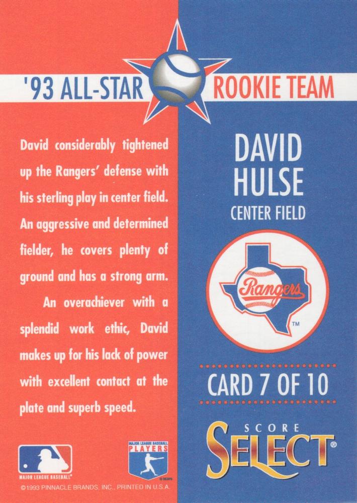 David Hulse  baseball card collectible - Main Image 2