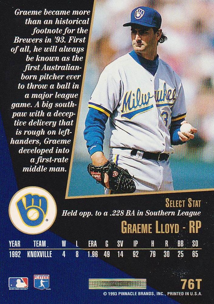 Graeme Lloyd  baseball card collectible - Main Image 2