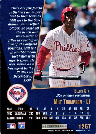 Milt Thompson  baseball card collectible - Main Image 2