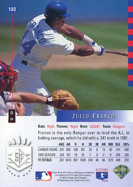 Julio Franco  baseball card collectible - Main Image 2