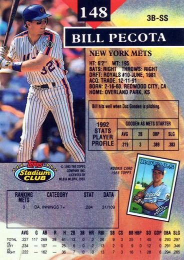 Bill Pecota  baseball card collectible - Main Image 2
