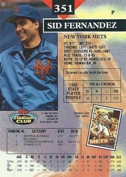 Sid Fernandez  baseball card collectible - Main Image 2