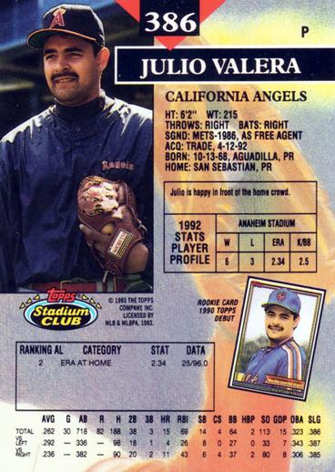 Julio Valera  baseball card collectible - Main Image 2