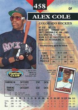 Alex Cole  baseball card collectible - Main Image 2