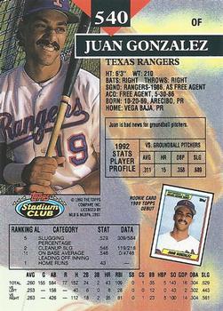 Juan Gonzalez  baseball card collectible - Main Image 2