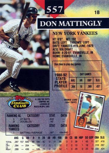 Don Mattingly  baseball card collectible - Main Image 2