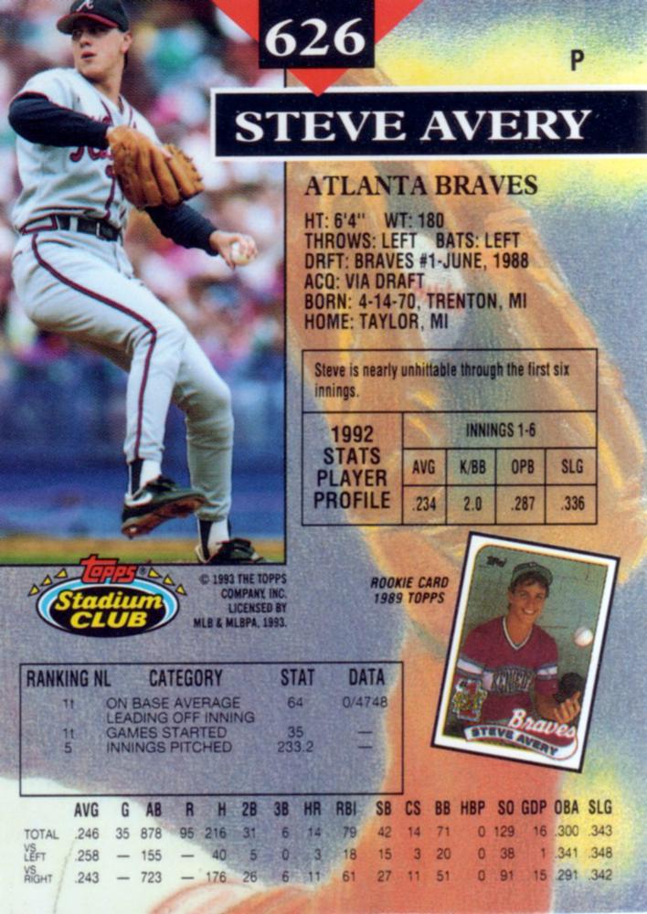 Steve Avery  baseball card collectible - Main Image 2
