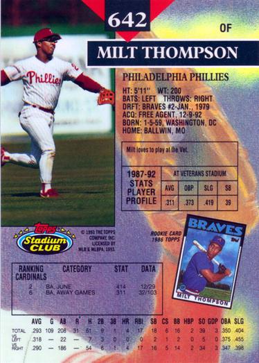 Milt Thompson  baseball card collectible - Main Image 2
