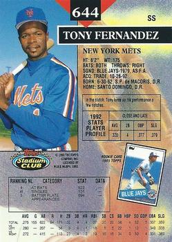 Tony Fernandez  baseball card collectible - Main Image 2