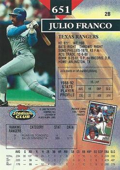Julio Franco  baseball card collectible - Main Image 2