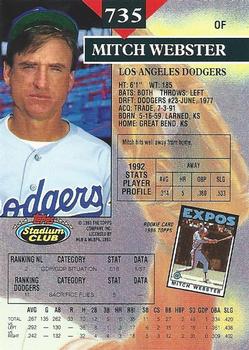 Mitch Webster  baseball card collectible - Main Image 2