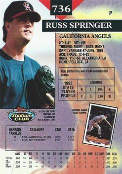 Russ Springer  baseball card collectible - Main Image 2