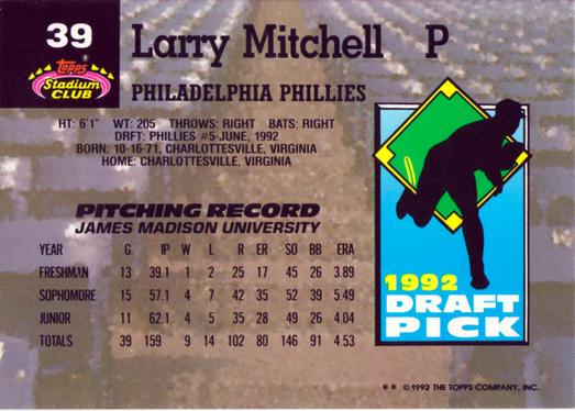 Larry Mitchell  baseball card collectible - Main Image 2