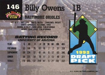 Billy Owens  baseball card collectible - Main Image 2