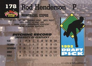 Rod Henderson  baseball card collectible - Main Image 2