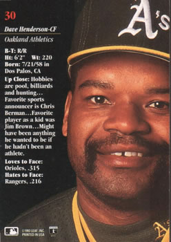 Dave Henderson  baseball card collectible - Main Image 2