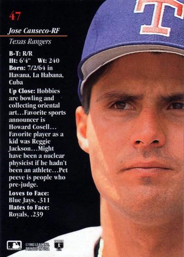 Jose Canseco  baseball card collectible - Main Image 2