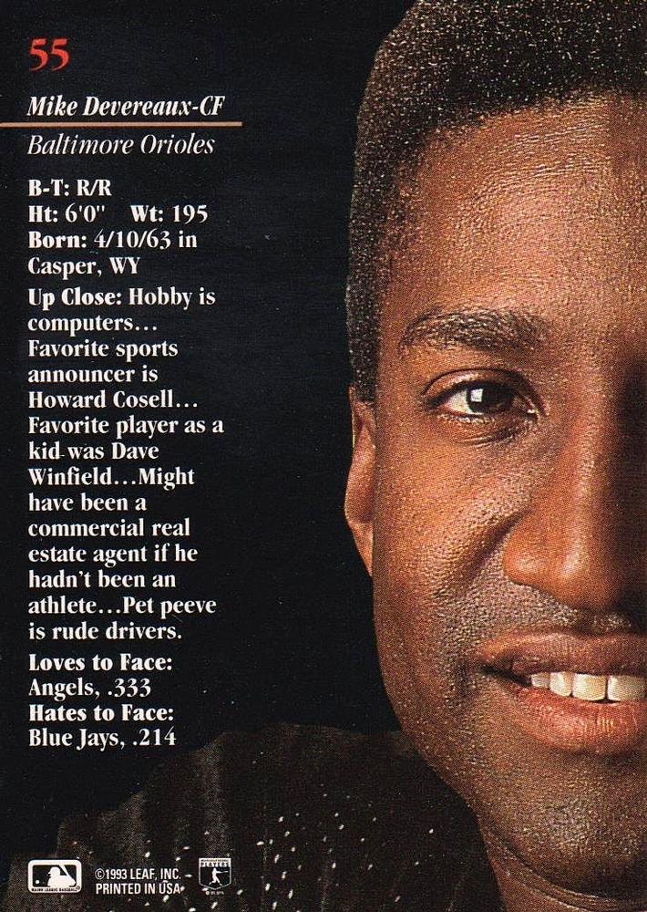 Mike Devereaux  baseball card collectible - Main Image 2