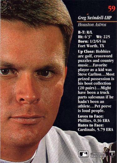 Greg Swindell  baseball card collectible - Main Image 2