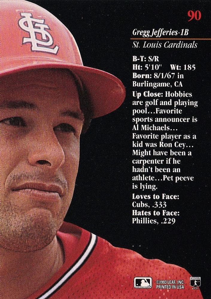 Gregg Jefferies  baseball card collectible - Main Image 2