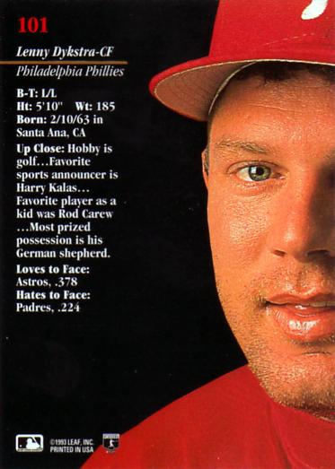 Lenny Dykstra  baseball card collectible - Main Image 2