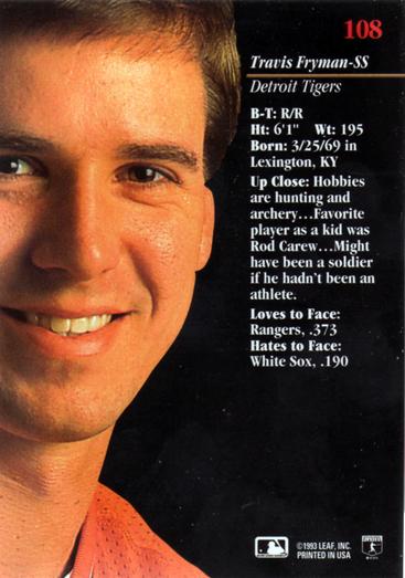 Travis Fryman  baseball card collectible - Main Image 2