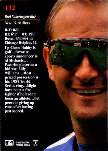 Bret Saberhagen  baseball card collectible - Main Image 2