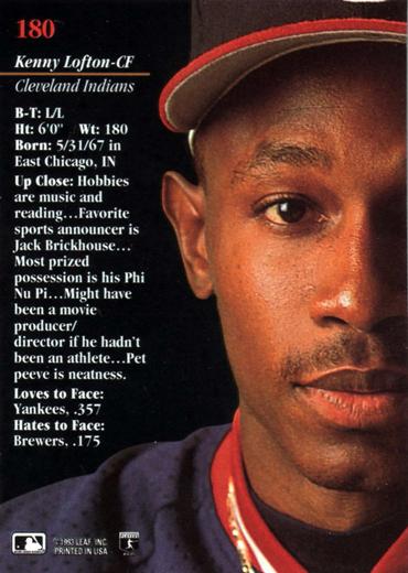 Kenny Lofton  baseball card collectible - Main Image 2