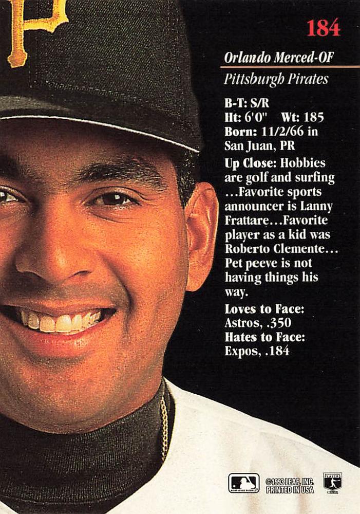 Orlando Merced  baseball card collectible - Main Image 2