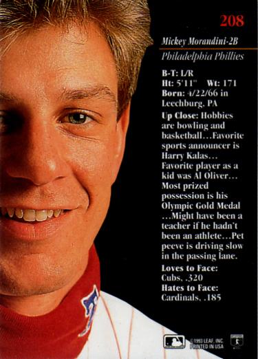 Mickey Morandini  baseball card collectible - Main Image 2
