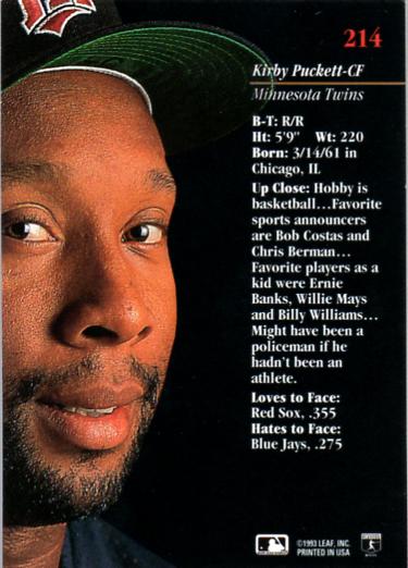 Kirby Puckett  baseball card collectible - Main Image 2