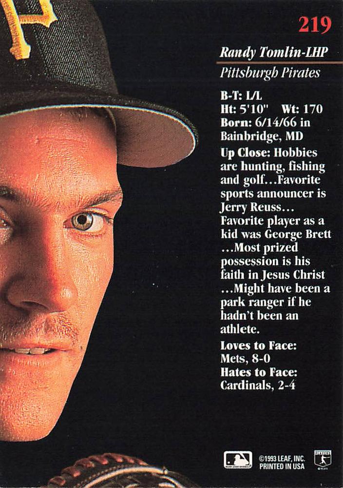 Randy Tomlin  baseball card collectible - Main Image 2