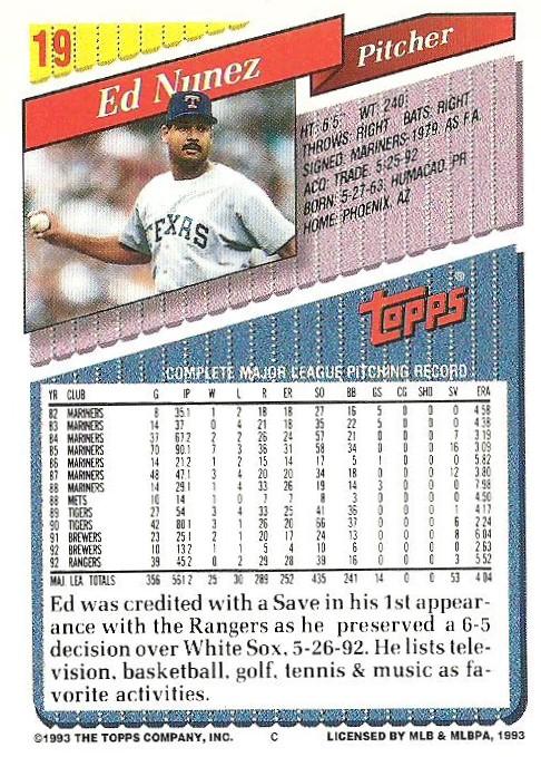 Ed Nunez  baseball card collectible - Main Image 2