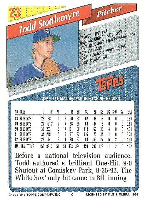 Todd Stottlemyre  baseball card collectible - Main Image 2