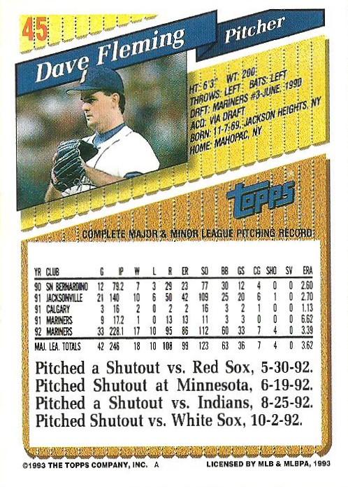 Dave Fleming  baseball card collectible - Main Image 2